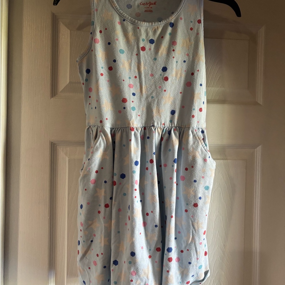 Cat & Jack Light Blue Polka Dot Sleeveless Dress with Pockets